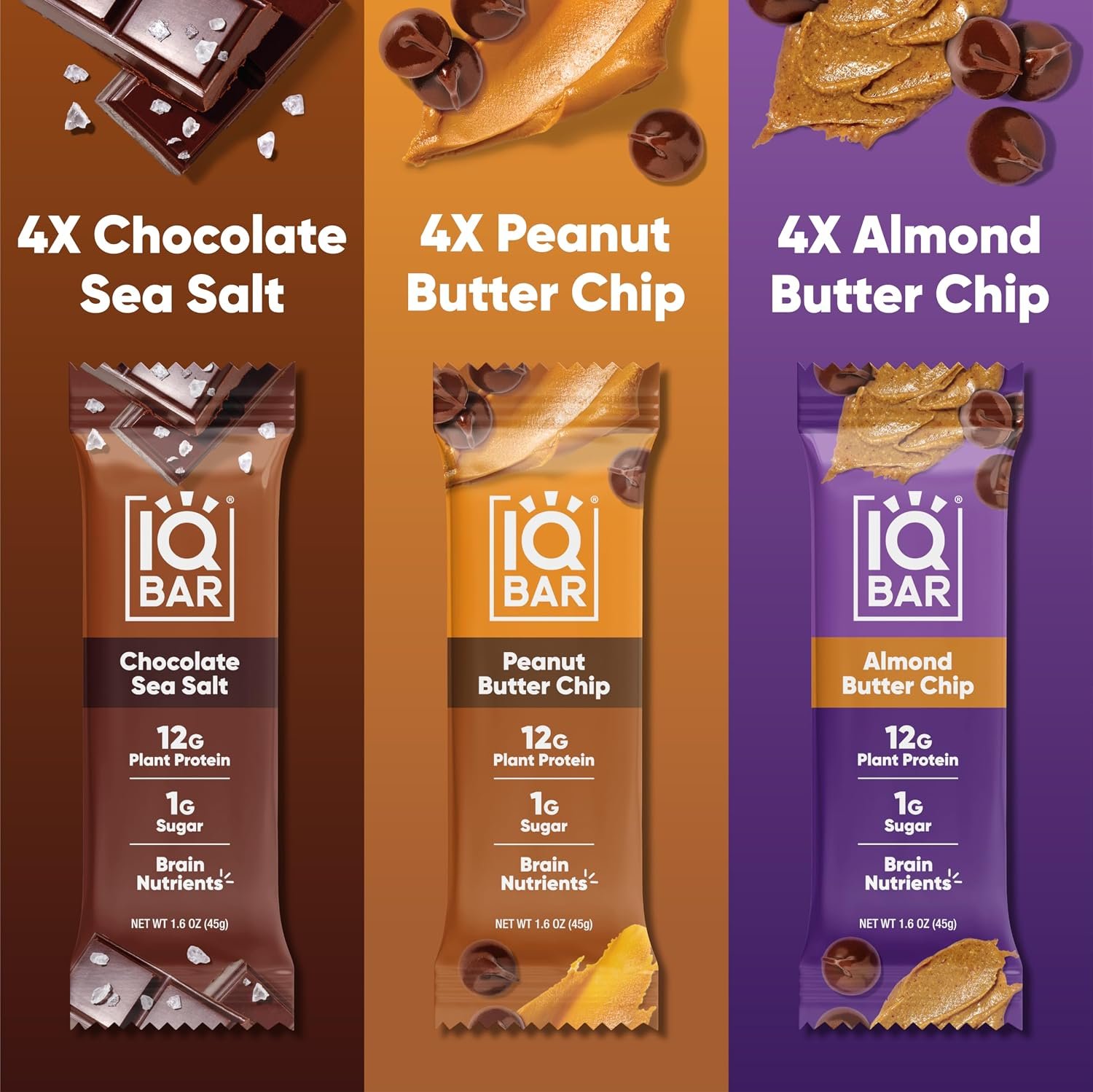 Close-up of an unwrapped IQBAR chocolate protein bar showing detailed cocoa coating texture