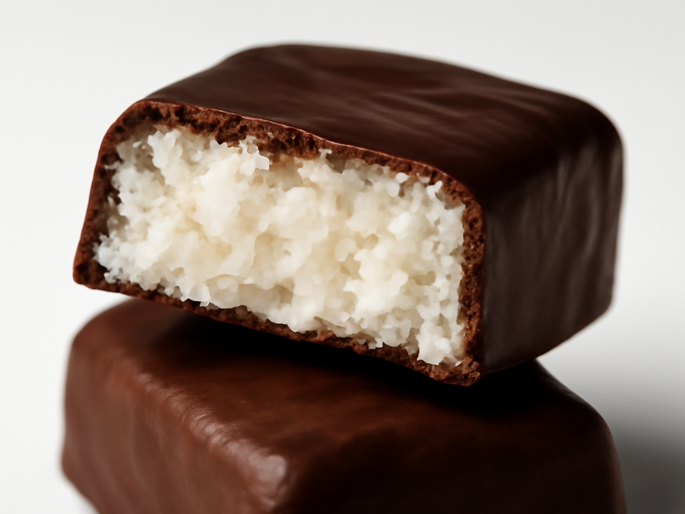Macro close-up of Unreal dark chocolate coconut bar showing rich texture and coconut pieces