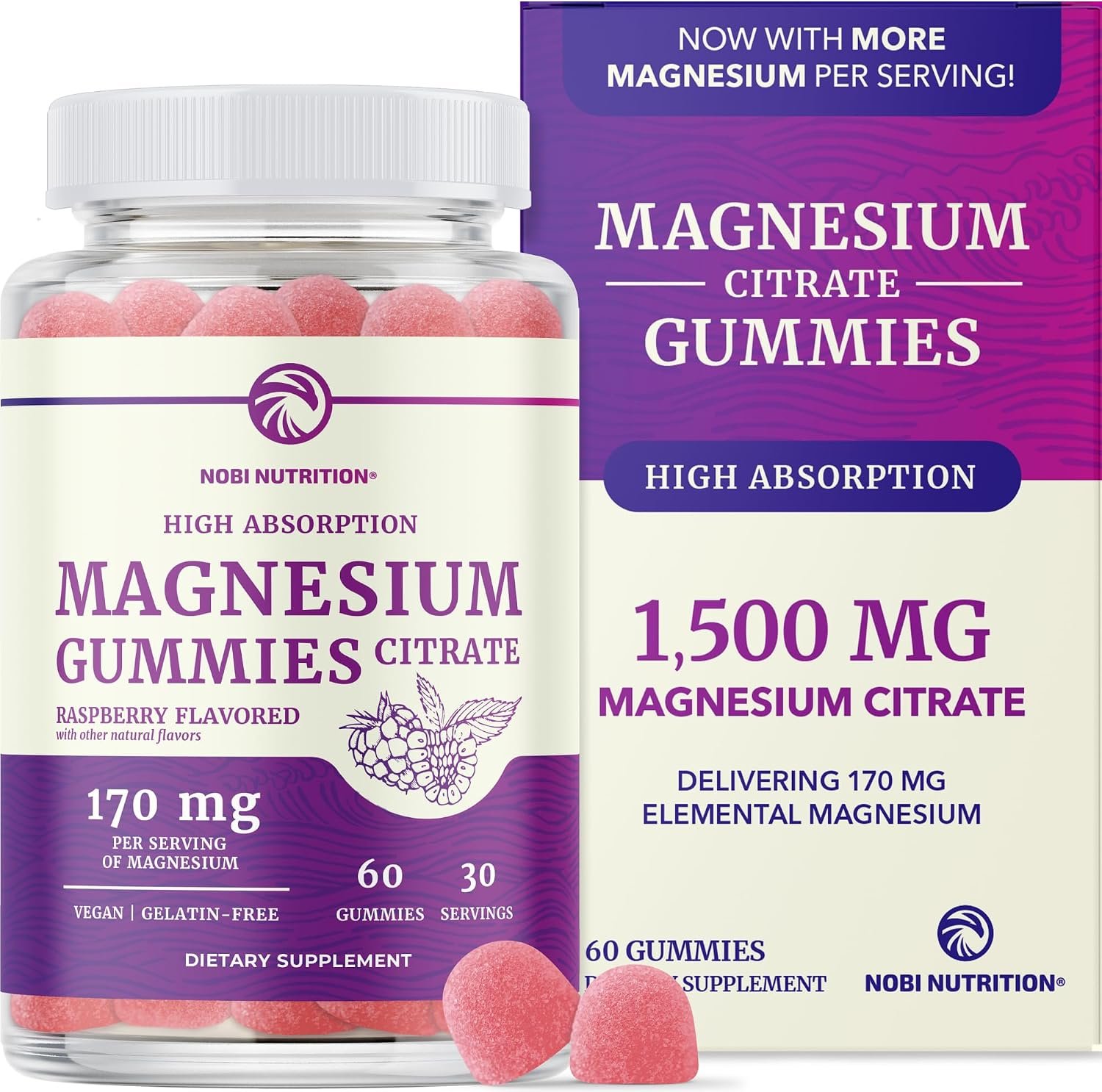 Magnesium citrate gummies on a ceramic plate with linen napkin on a sunlit kitchen table with shelving visible behind