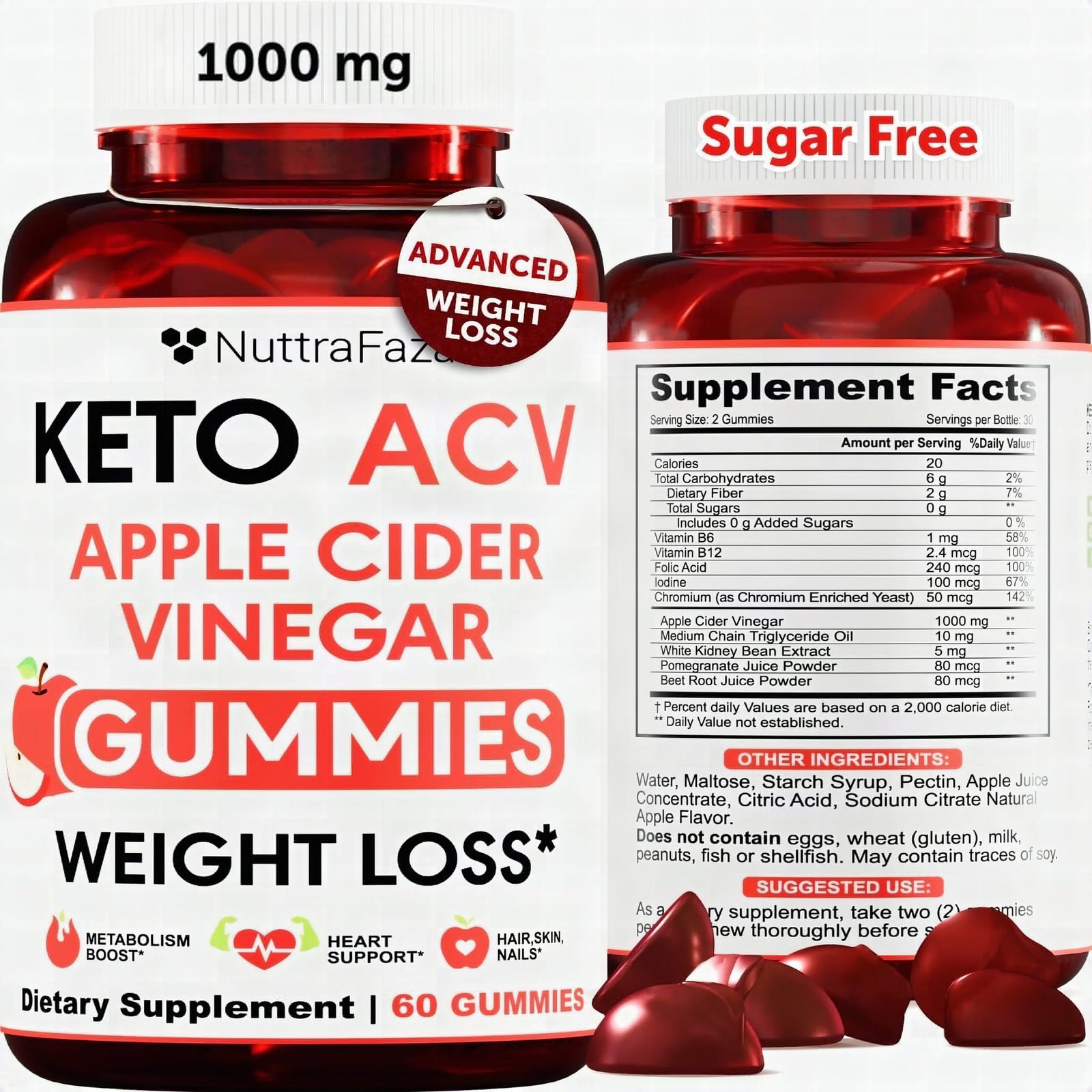 Macro close-up of ruby-red keto ACV gummies with detailed faceted surface texture and translucent appearance