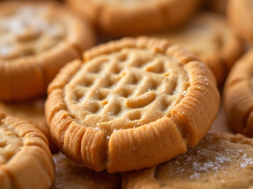 Macro close-up of a ChocZero Speculoos cookie showing golden-brown color and crispy textured surface